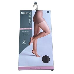 Silk Impressions XXXL Light Support Sheer Pantyhose Coffee Bean 2 Pair 20 Denier